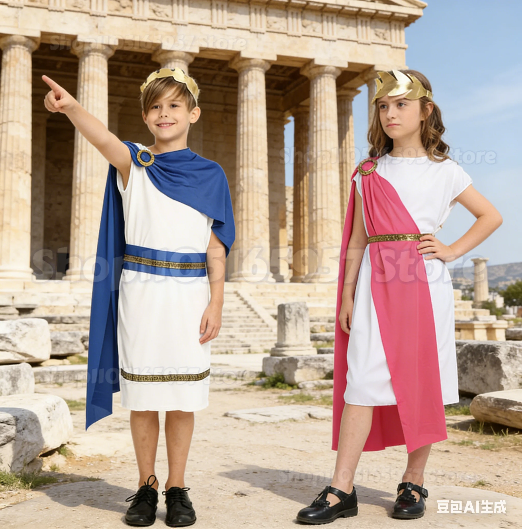 

Kids Roman Greek Grecian Toga Costume Set for Boys Girls Halloween Purim Party Mardi Gras Fancy Dress Up