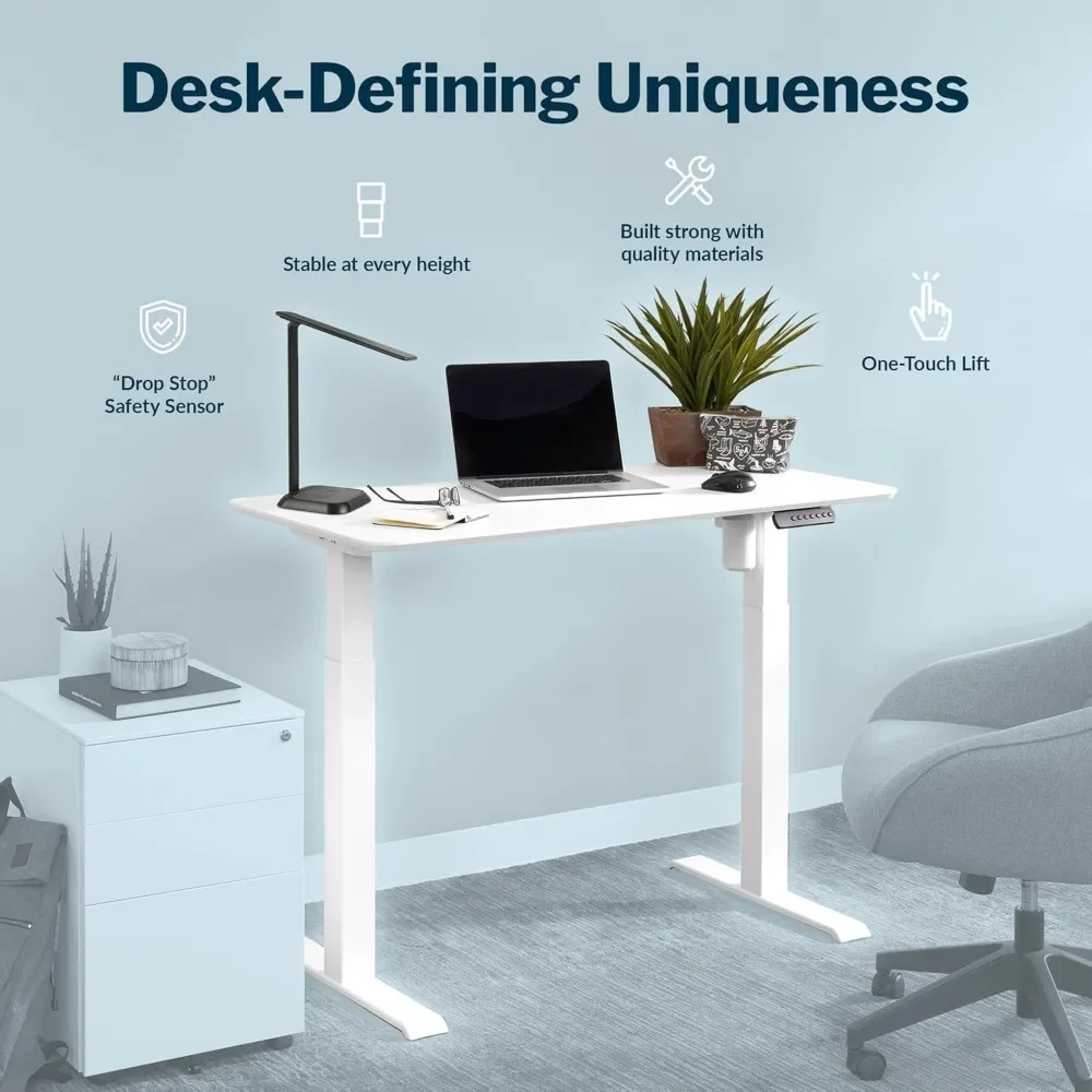 Essential Hazel Wood Height Adjustable Electric Standing Desk - Home Office Standing Desk with Desk Sturdy T-Legs