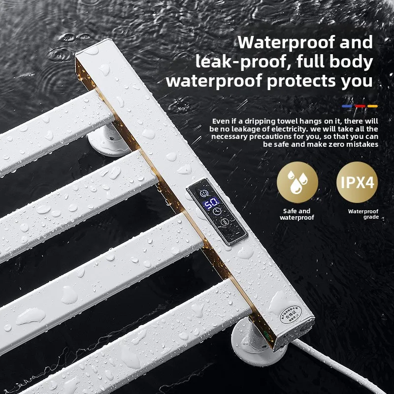 Bathroom smart electric heated towel rack, heating and drying, multifunctional bathroom bath towel rack, black toilet foldable