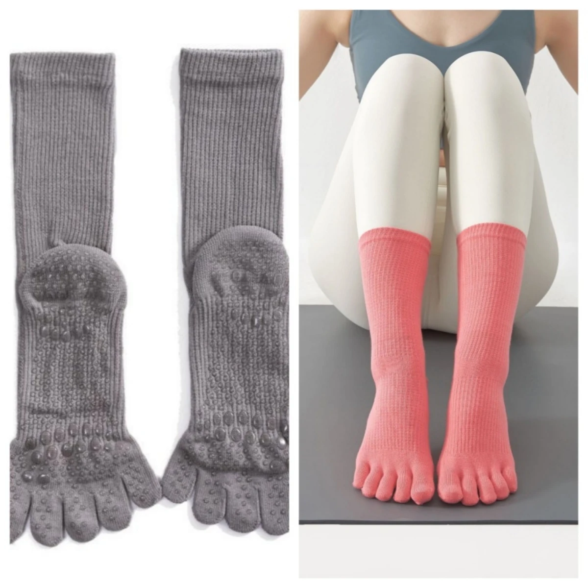 

2025Ladies New Design Thickened Floor Socks Dispensing Cotton Mid barrel Split toe Five Yoga Pressure Professional High Pilates