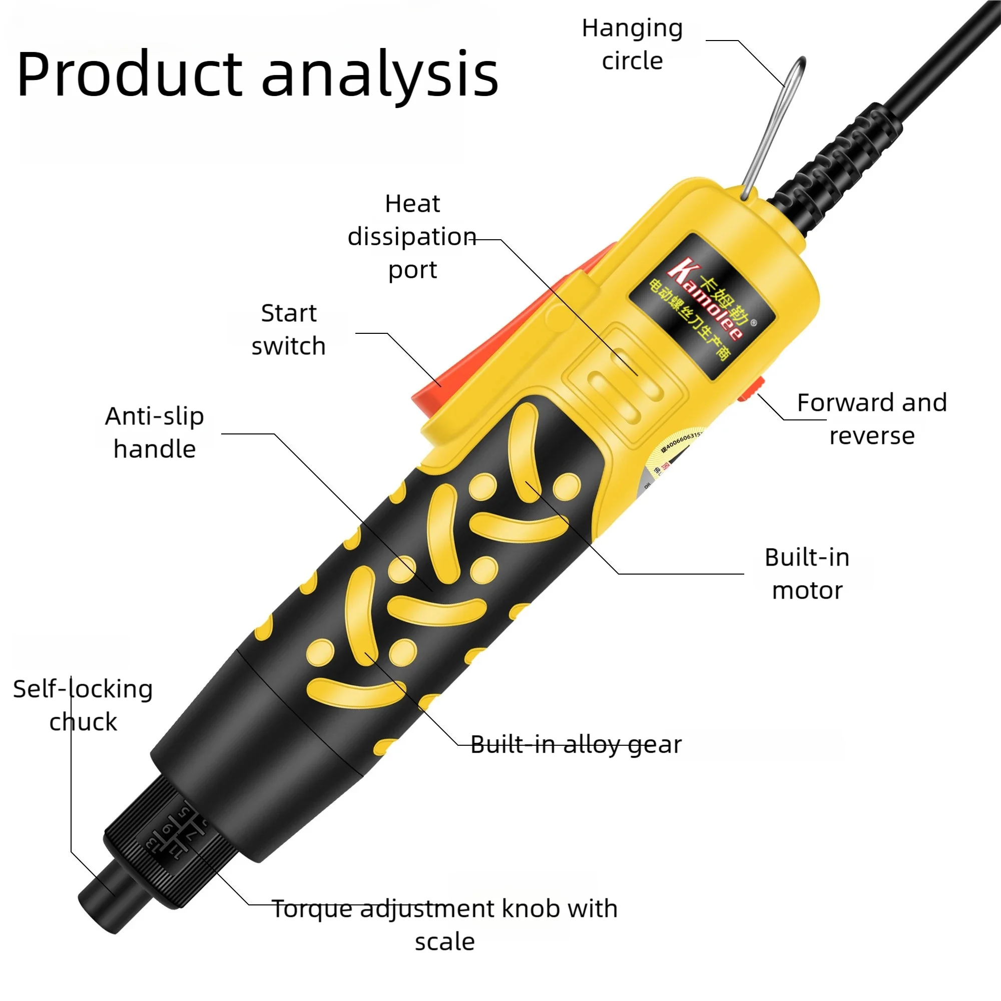 Short-body VariableSpeed Electricscrewdriver Ergonomic Compact Handheld Plug-in Direct Drive Precision Screwdriver with Bits Set