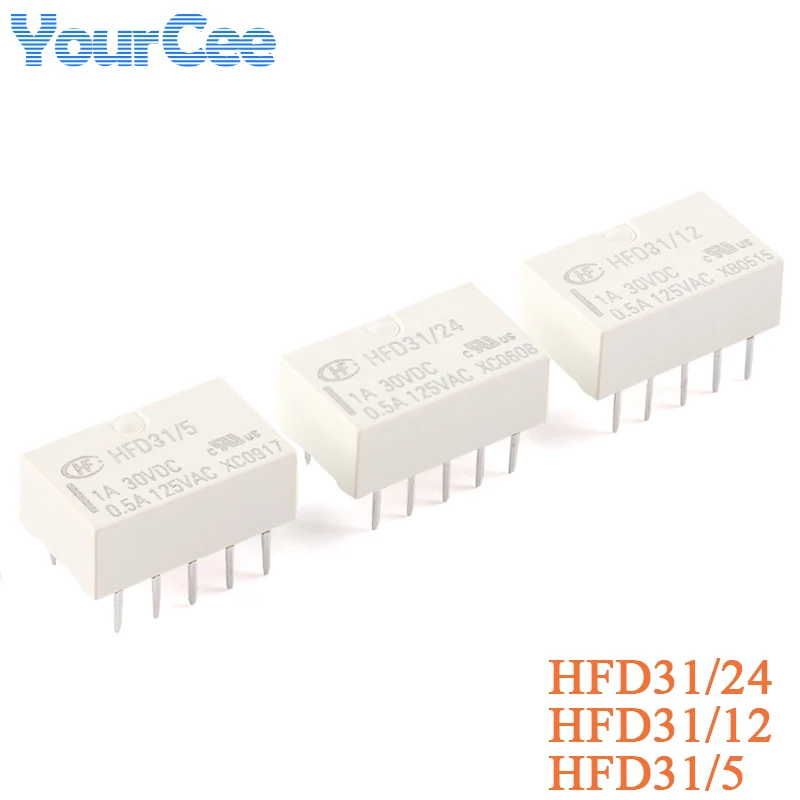 2pcs Subminiature Signal Relay HFD31/24 HFD31/12 HFD31/5 DC 24VDC 12VDC 5VDC 8pins In-line