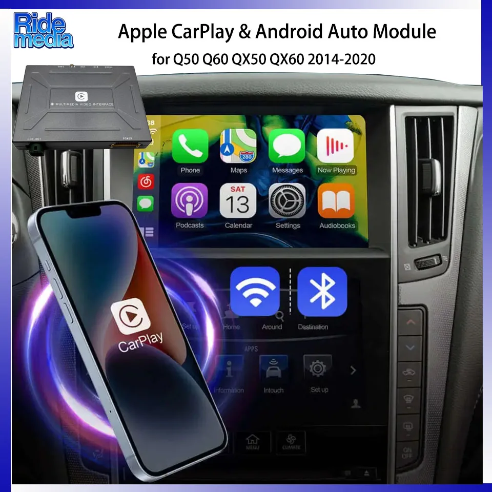 RideMedia 2026 Touch Screen Control GPS Music BT CarPlay Siri Voice Command Apple Maps Interface for Infiniti Q50 Q60 QX50 QX60