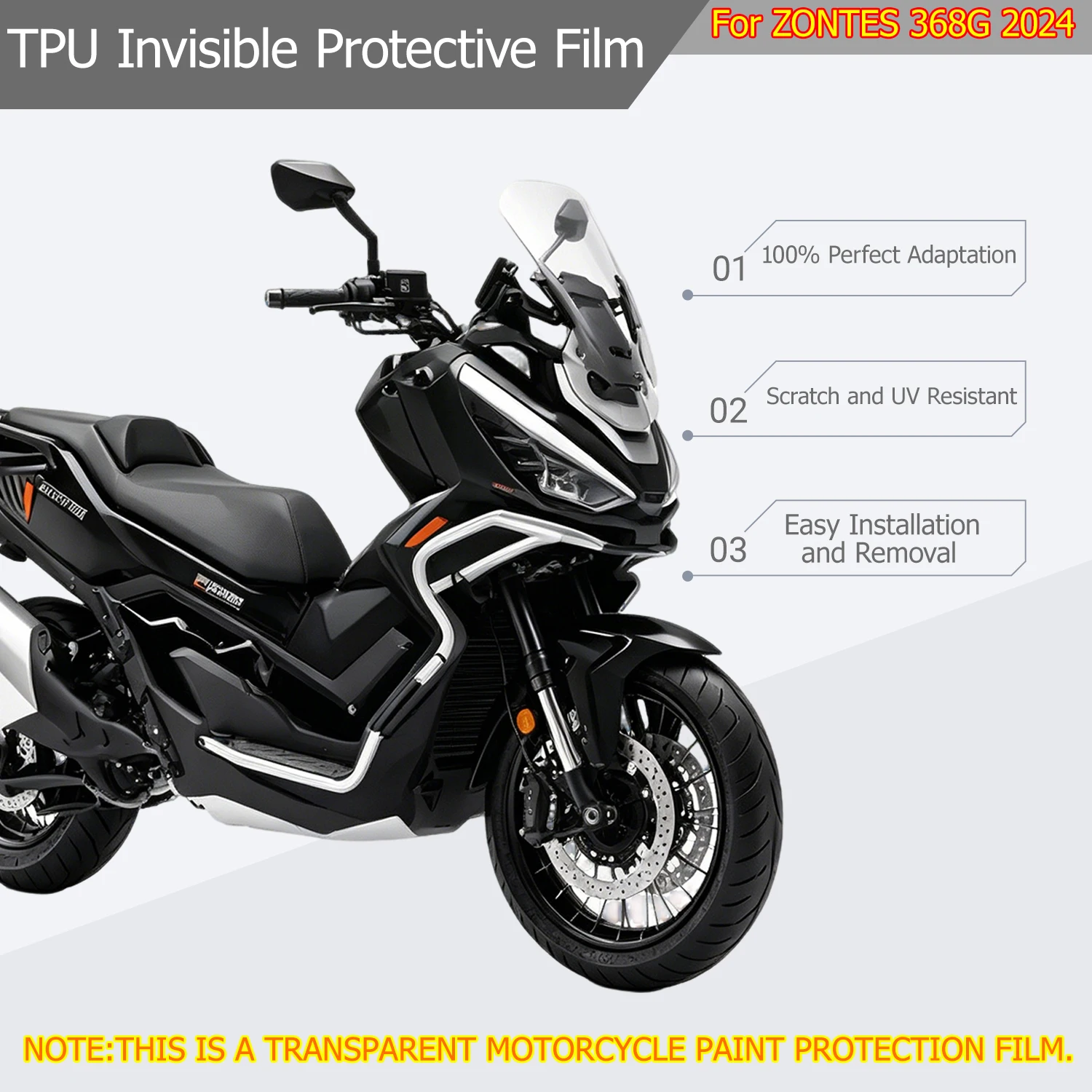 

For ZONTES 368G 2024 PPF Motorcycle Paint Protection Film Clear Invisible Wrap Anti-scratch UV Resistant Easy Install