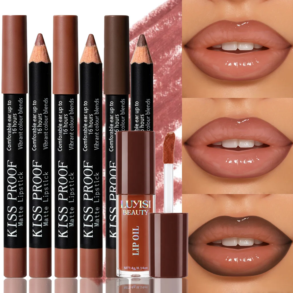 3pcs Nude&Brown  Lipstick+1pc Moisturizing Lip Oil,Long-Lasting Waterproof Lipstick, Matte Finish,Mix And Match As Desired.