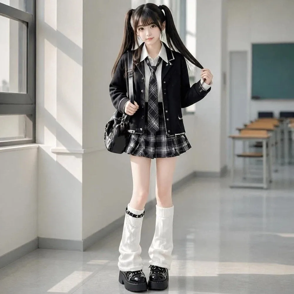 Spicy Girls Knee Length Striped Leg Warmers Lolita JK Kawaii Y2k Leg Socks Knitted Flare Leg Socks Women