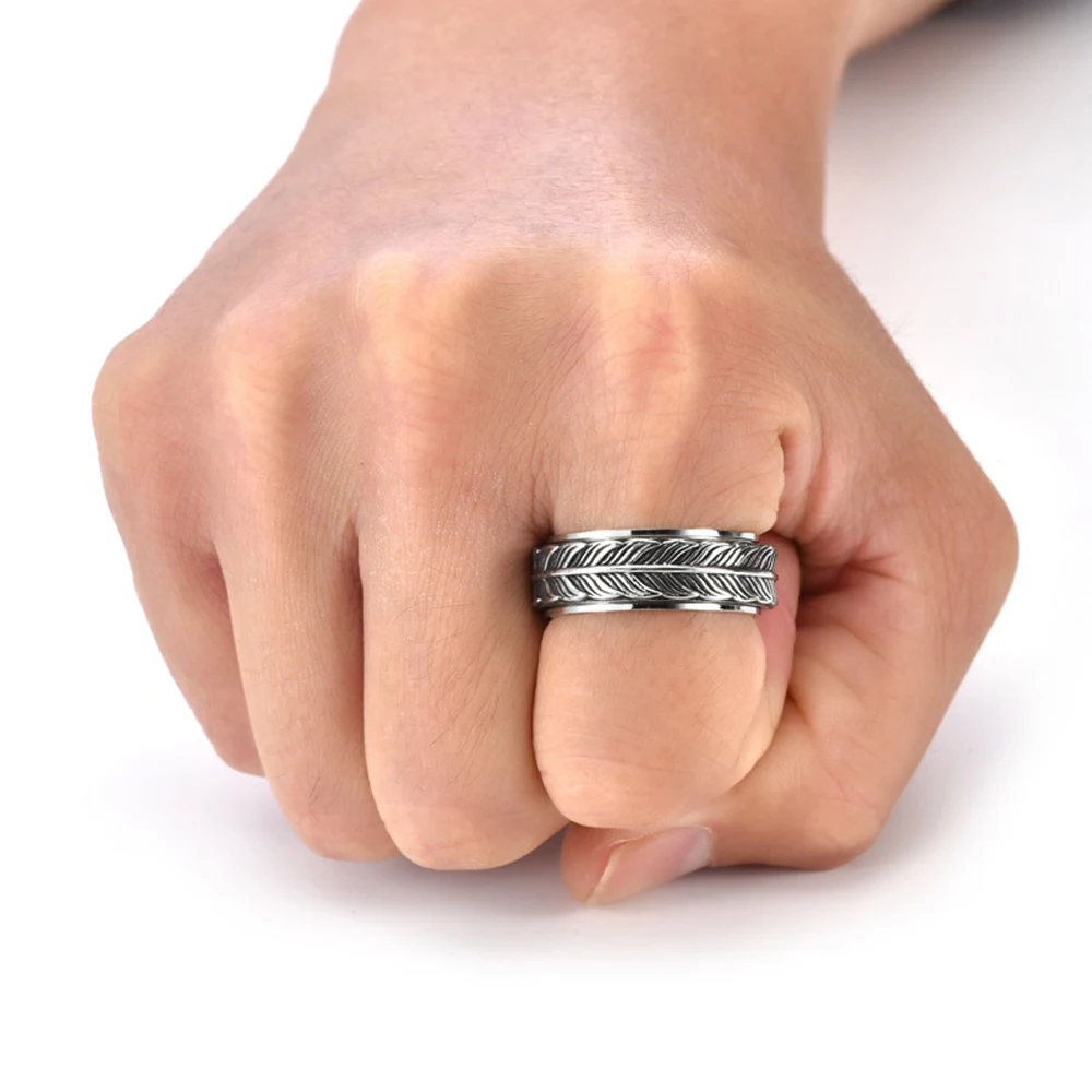 Herren Rotierender Koi-Fischschwanz-Ring aus Titanstahl, Vintage-Stil, vergoldet, Angstlinderung, Schmuck, drehender wasserdichter Ring – Detail 8