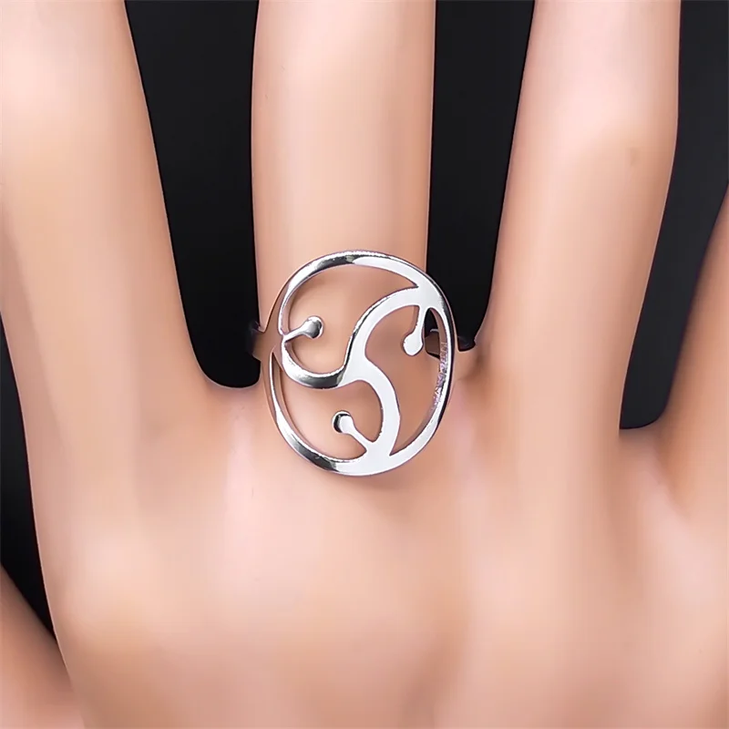 Gothic BDSM Symbol TAFREE Triskelion Ring for Women Men Stainless Steel Fifty Shades of Grey Adjustable Rings Party Jewelry Gift