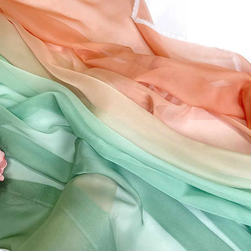 1X1.5M Gradiënt Chiffon Stof Multicolor Brokaat Zijde Tule Handgemaakt Diy Oude Hanfu Podium Dans Jurk Bruiloft Decor Stof