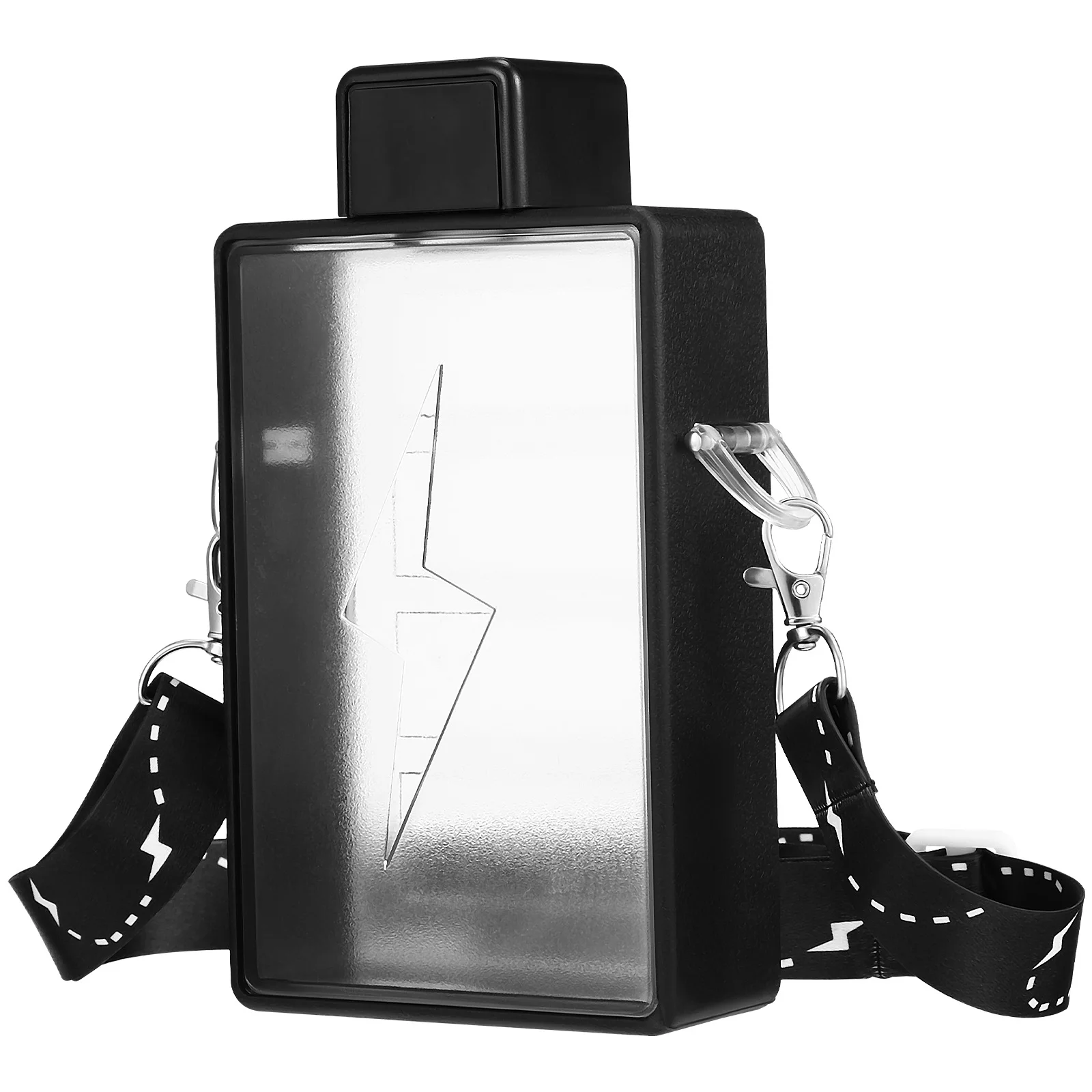

450ml Black Plastic Cup Stylish Rectangular Design Adjustable Strap Flat Body Portable Sports Water Bottle for Gym