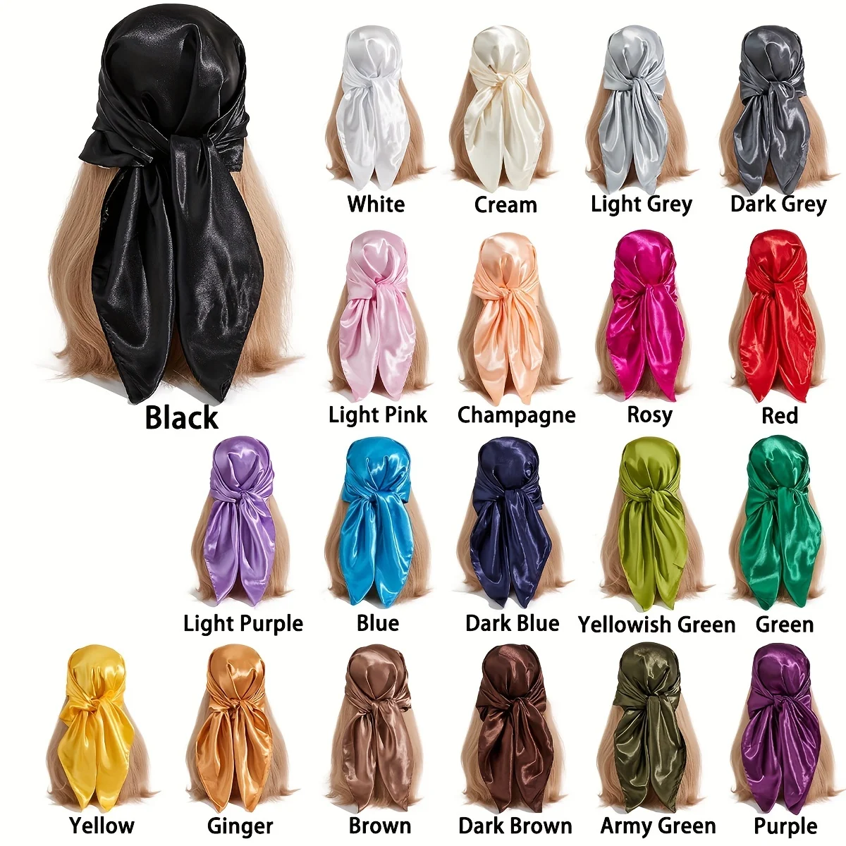 

Однотонный хиджаб, бандана, классический квадратный шарф 90 см, женский шелковый шейный платок в стиле хип-хоп, ветрозащитная шаль, повязка на голову, аксессуары для волос