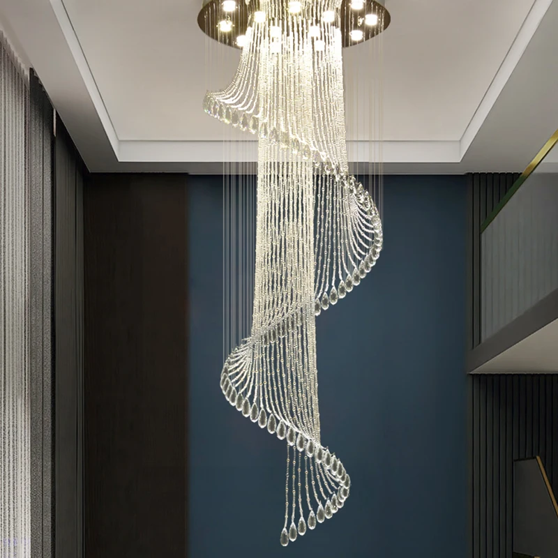 

Postmodern Crystal Long Chandelier In Living Room Villa Hotel Grand Chandelier Creative Spiral Stairwell Duplex Staircase Long