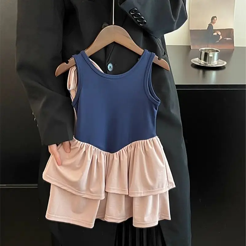 

Korean children's clothing children's swimsuit 2025 new summer girls' stylish color blocked cake skirt princess style one-piece