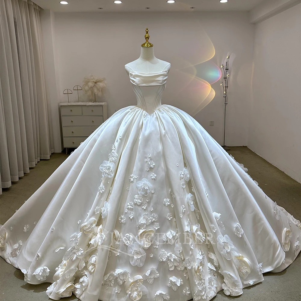 

Customized Sexy Strapless Sleeveless Bridal Dress Appliques Lace Up Back Wedding Gown Luxury Ball Gown Bride Vestido De Novia