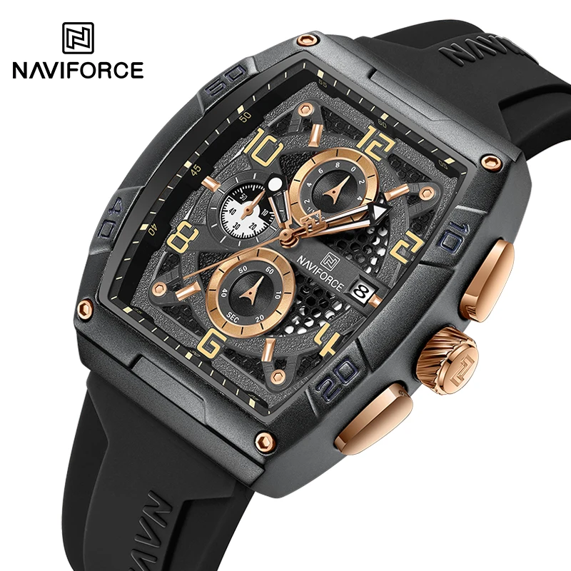 

2024 роскошный бренд NAVIFORCE военные спортивные часы для мужчин 3ATM водонепроницаемый силиконовый ремешок Мужские кварцевые часы с хронографом NF8052