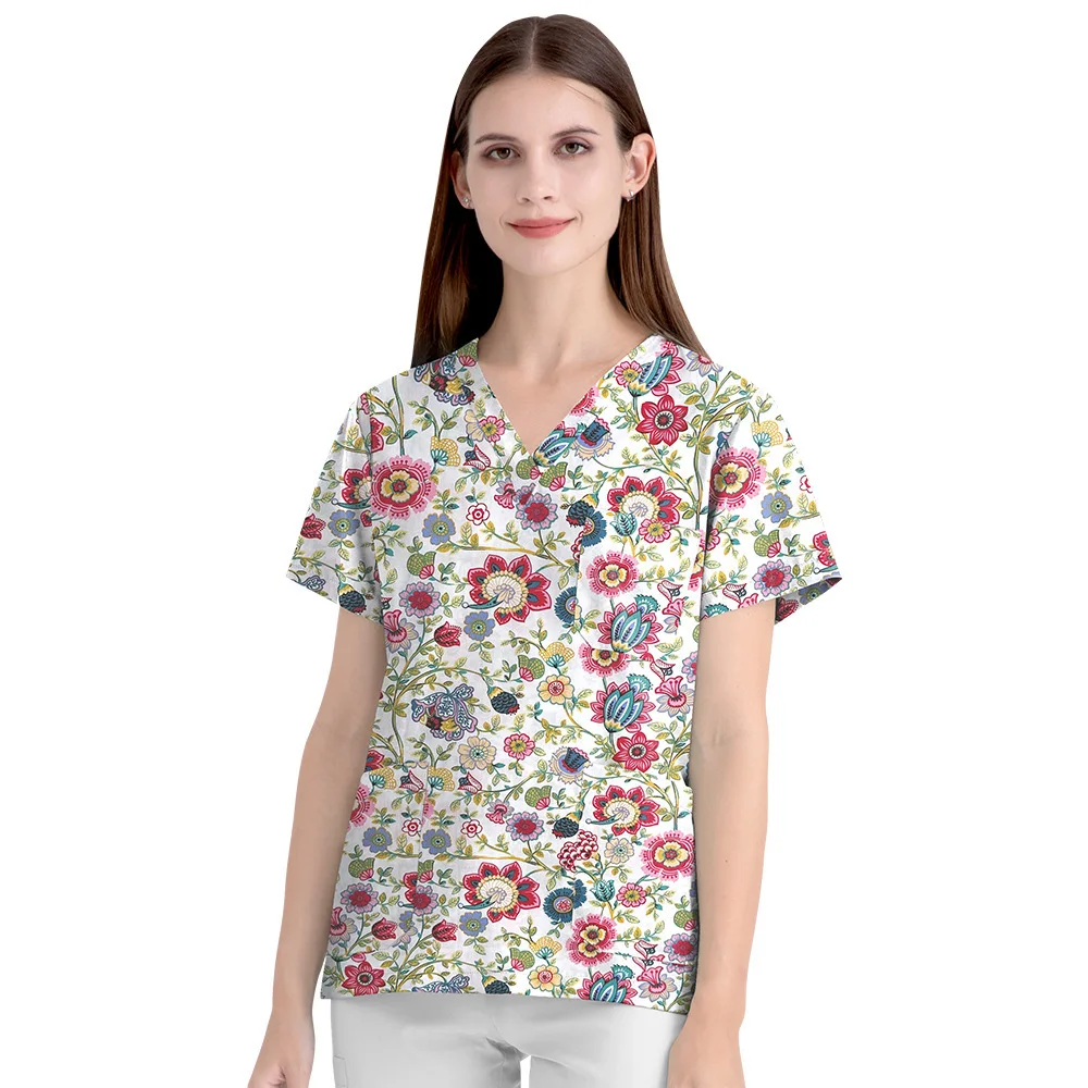 

Operating Room Short Sleeve Pet Printed Scrub Top Dental Doctor Nurse Uniform