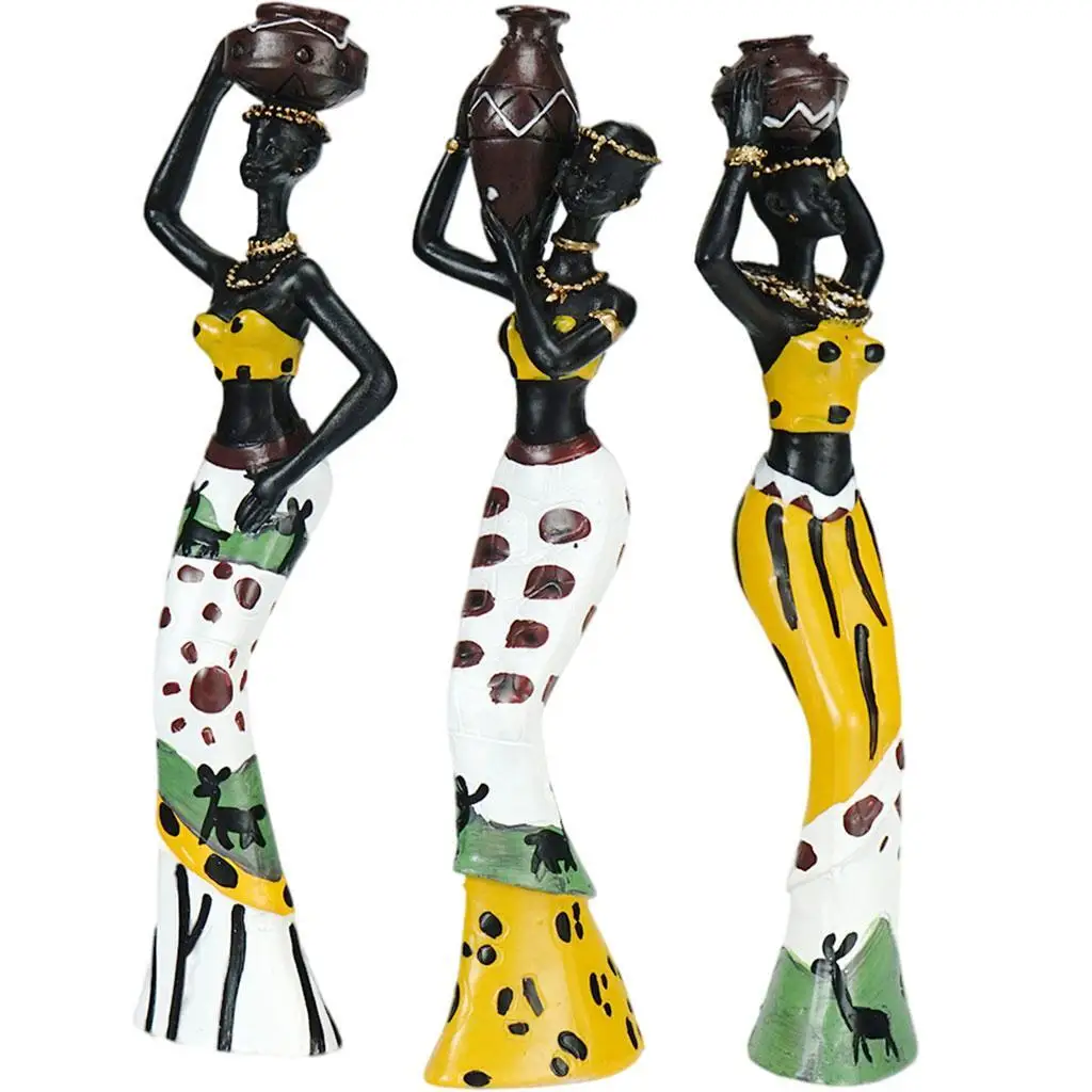 3 pçs resina senhora africana estatueta tribal estátua feminina para mesa bookshe