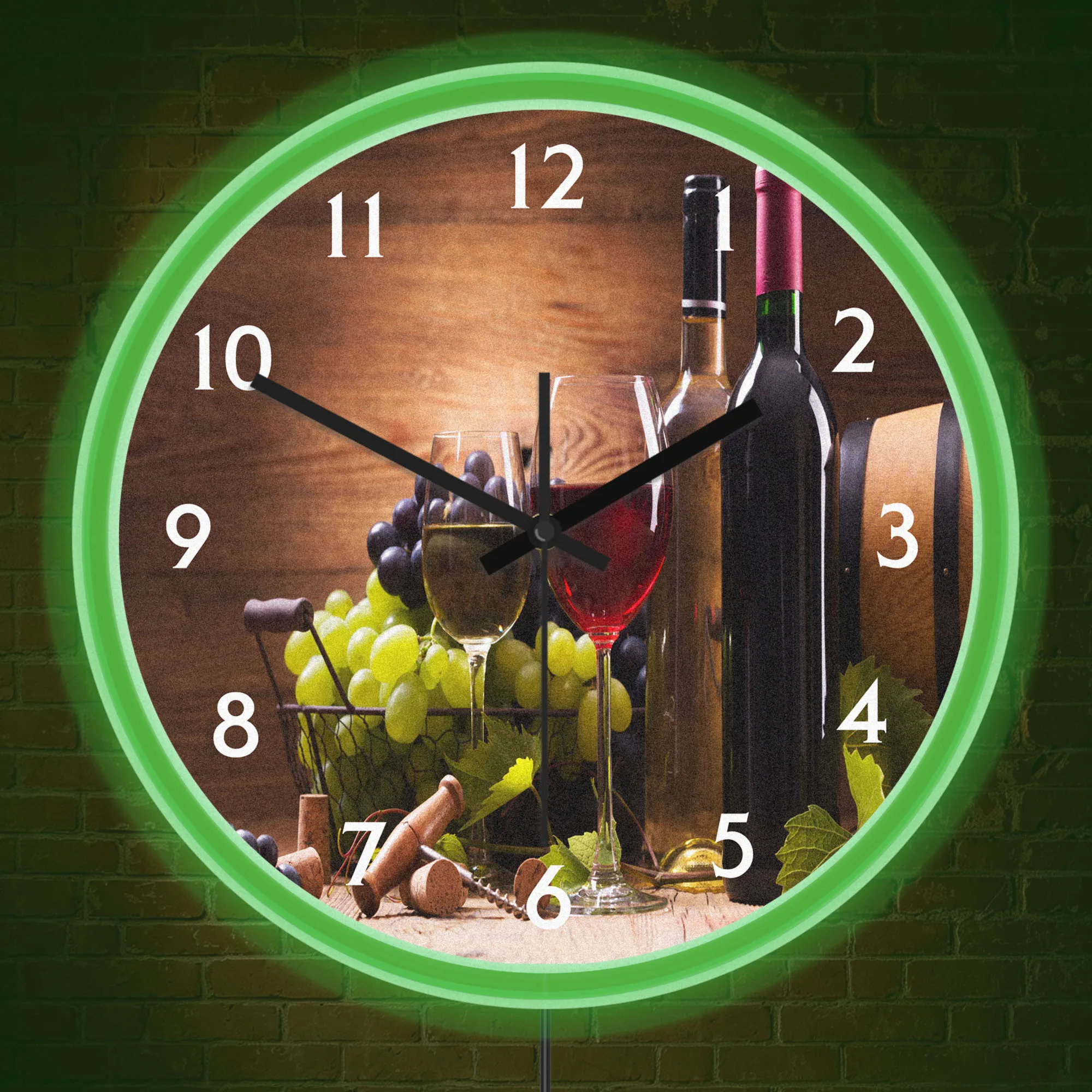 Vintage Wine Bottle Red Wine Grape LED Neon Night Light Wall Clock for Home Bar Kitchen Dinning Room Tavern Illuminated Sign