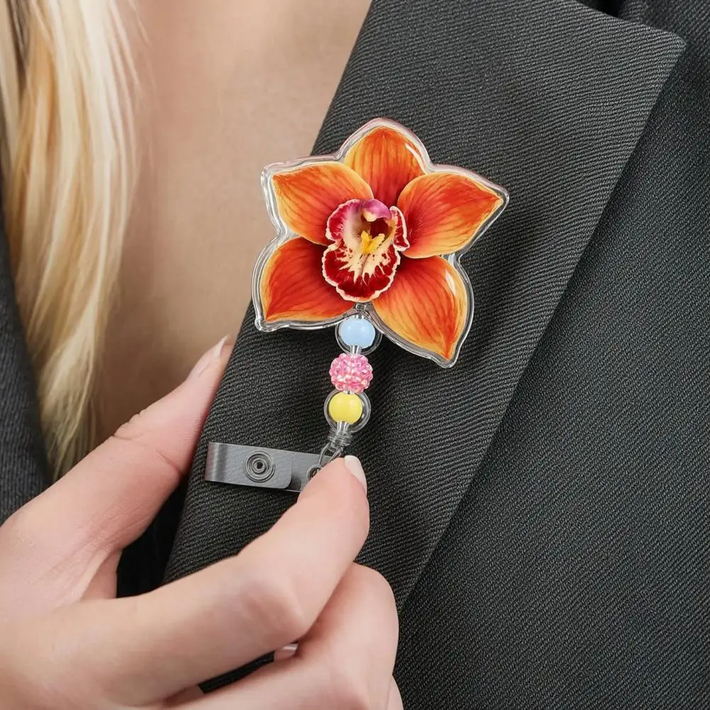Decorative Id Badge Reel for Nurses Retractable Badge Holder with Nylon Cord Cute Flower Badge Reels with Beaded for Office