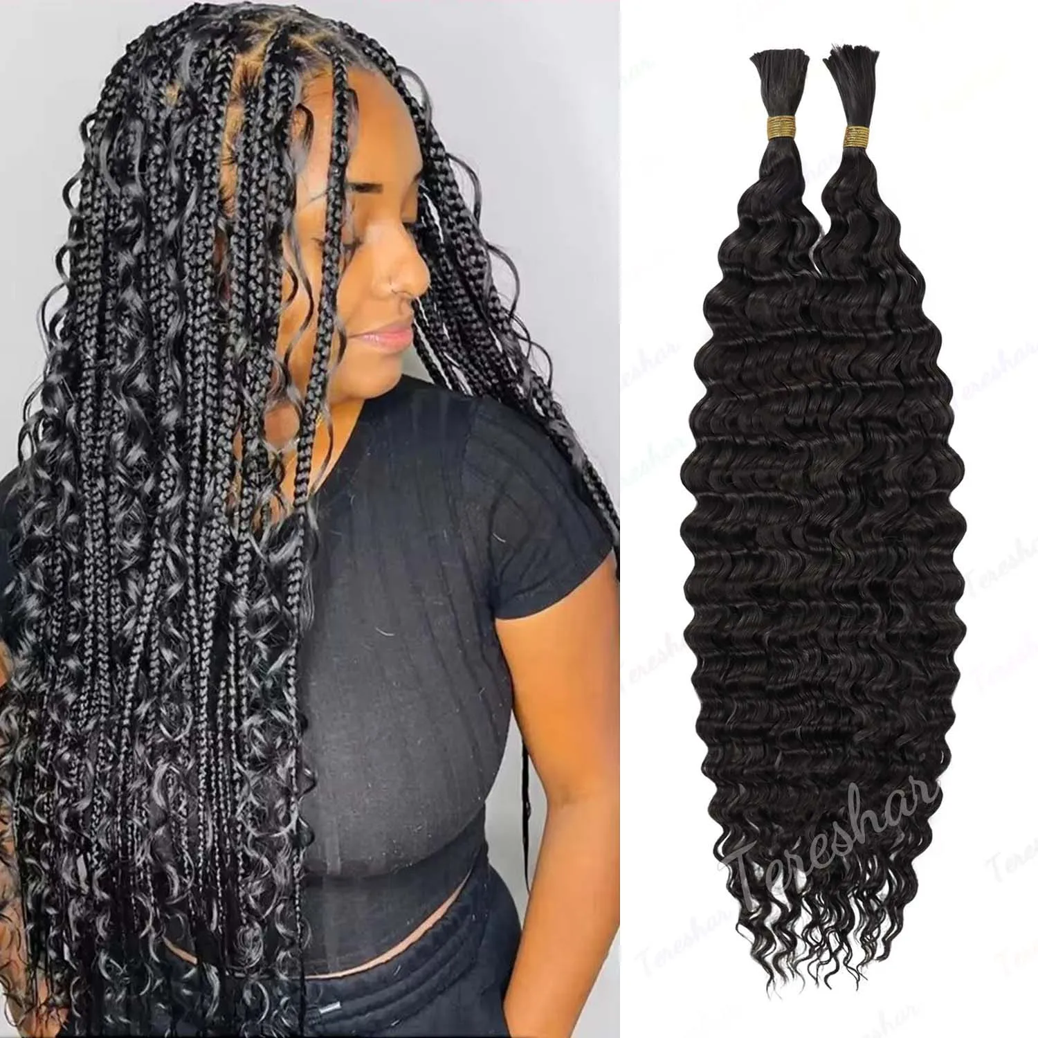 

Synthetic 18" Black Deep Wave Boho Bulk Hair for Braiding,Multi-colored Wet and Wavy Micro Faux Braiding Hair for Boho Braid Wet