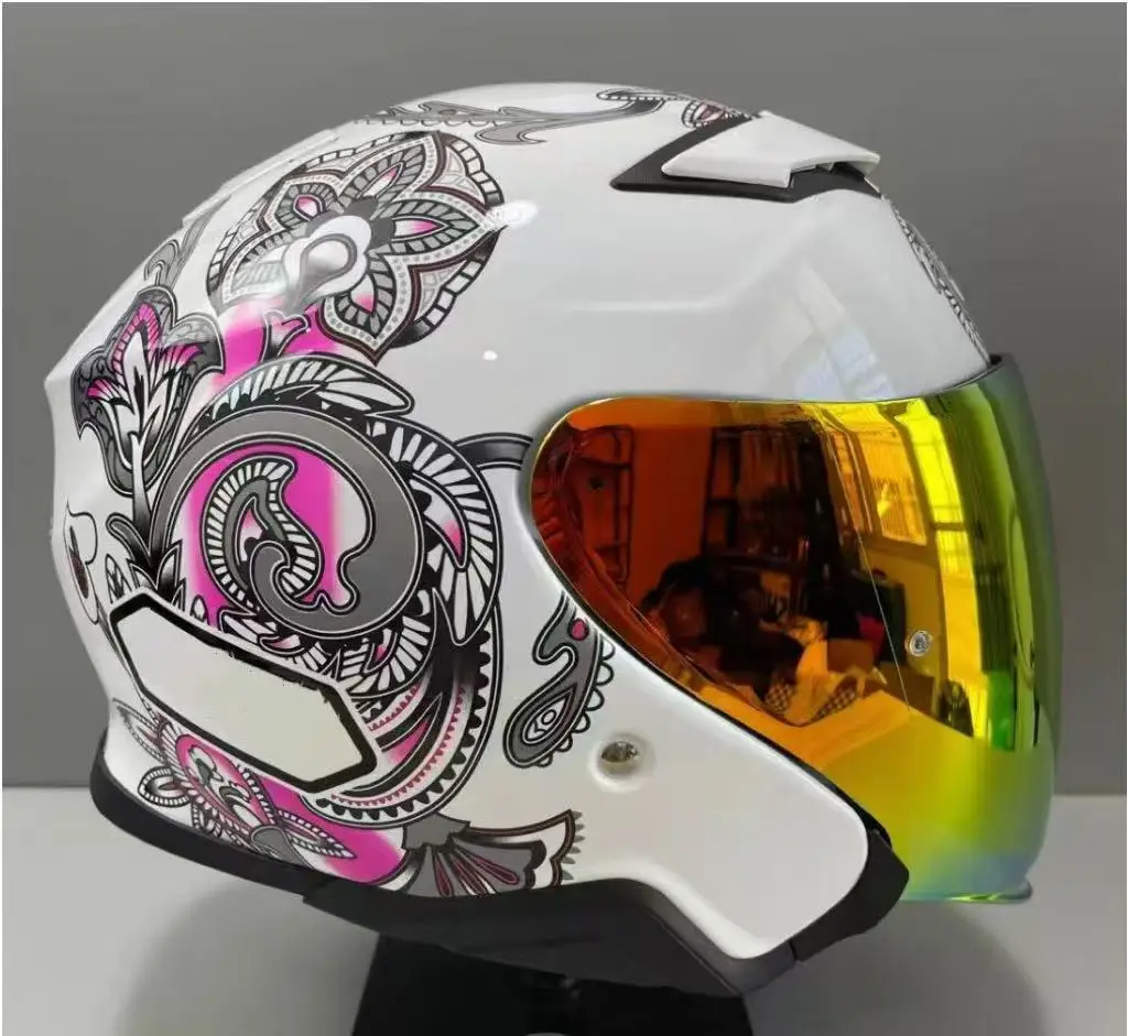 

Шлем с открытым лицом J-CRUISE/4, шлем с двойным козырьком, розовый цветок, внедорожный гоночный мотоциклетный шлем для мотокросса