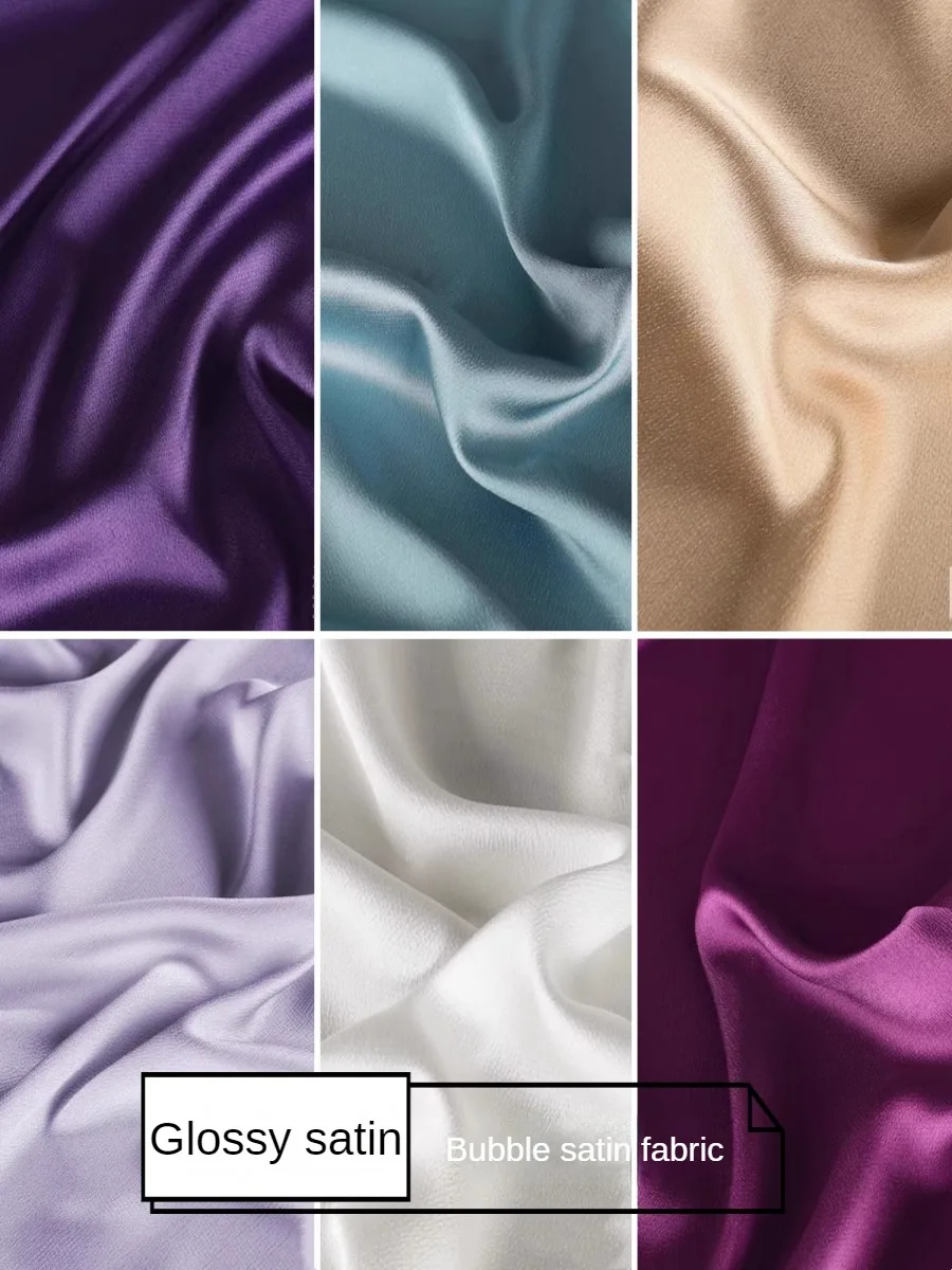 Summer Glossy Bubble Satin Fabric By The Meter for Shirts Hanfu Skirts Sewing Thin High-grade Plain Cloth Breathable Drape Silky