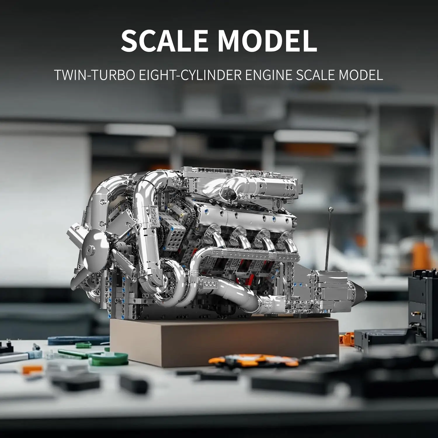 مجموعة نماذج المحرك V8 Twin-Turbo التي تعمل، مجموعة مكعبات بناء المحركات الصغيرة للبالغين مع البطارية والمحرك، التحكم الهندسي