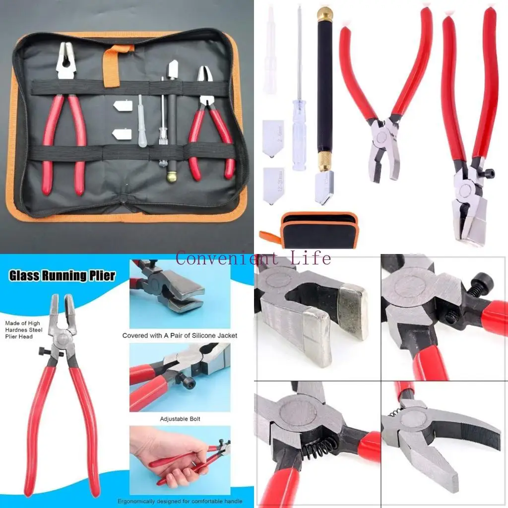 

L1EE Glass Cutting Tool Kit Stained Glass Cutter Tool Starter Kits Glass Running Pliers Breaking Grozing Pliers Breaker