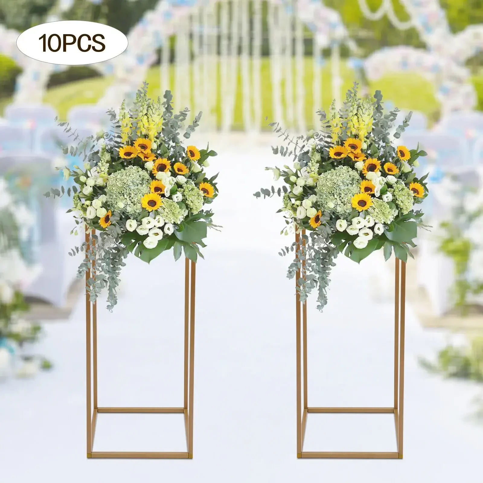 

10 Flower Stands, 80 cm High, Anniversary Party and Wedding Event Decorative Stands, Geometric Metal Flower Vase Holders, Gold