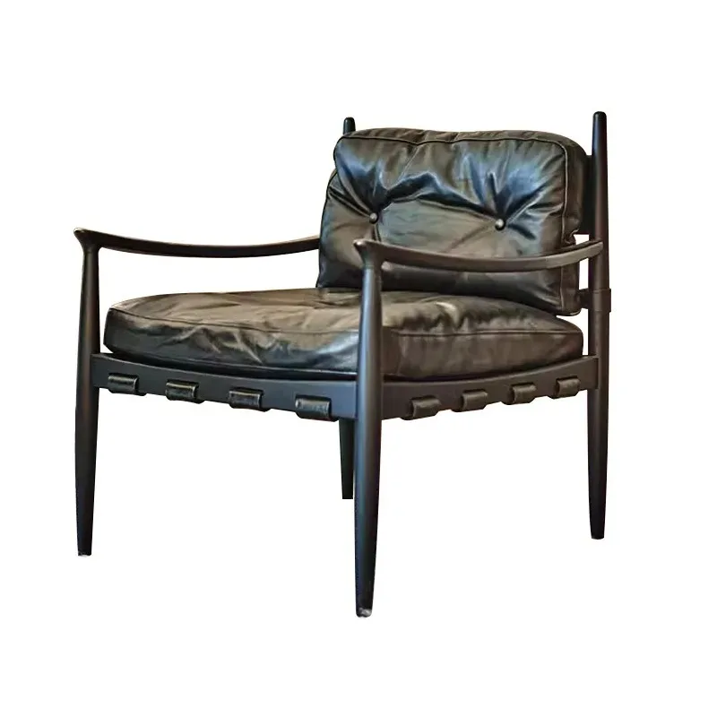 Nordic leather art single sofa casual reading chair coffee bed and breakfast balcony complex ancient solid wood