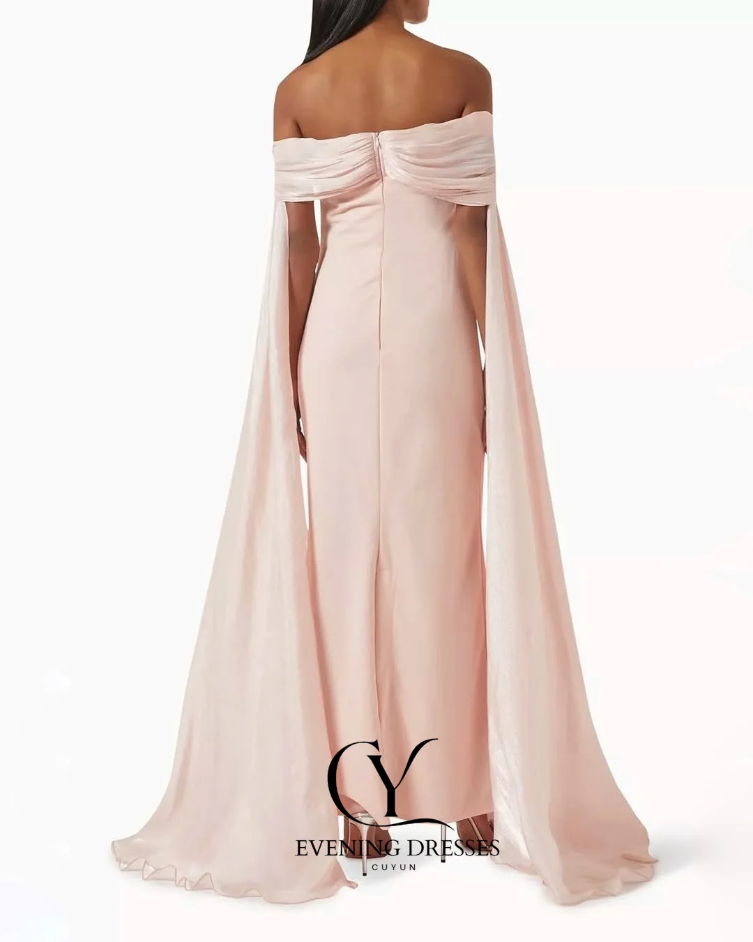 CUYUN-vestidos de noche con mangas tipo capa y cuello barco, vestido de fiesta elegante de línea A saudita para mujer, vestido de graduación personalizado para ocasiones especiales