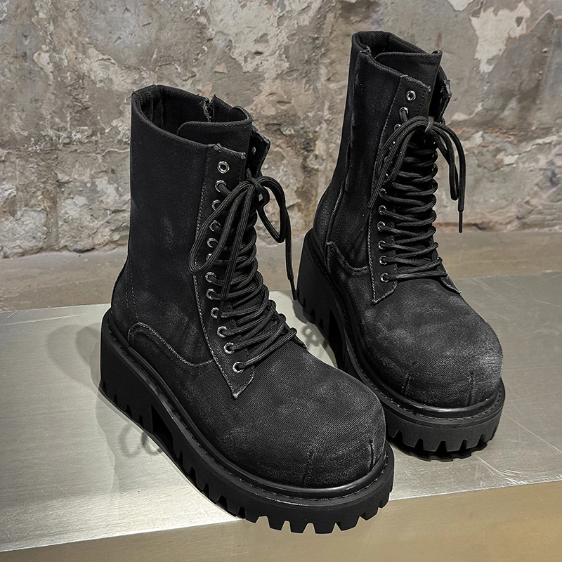 

Высококачественные ретро-джинсовые ботинки с высоким верхом, минималистичные, увеличивающие рост, противоскользящие, модные, повседневные, суперстильные мотоциклетные ботинки