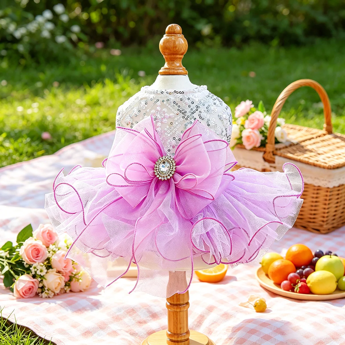 Vestido de Tul con Lentejuelas de Lujo, Atuendo de Ensueño para Bodas para Perros y Gatos Pequeños, Ideal para Teddy, Bichón, Pomerania, Yorkshire, Maltese