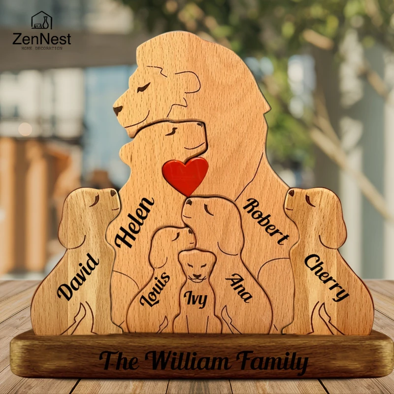 Wooden Lion Family Puzzle Ornament DIY Custom Name Home Decorations Thanksgiving Christmas Gift for Mom Art Crafts - image 2