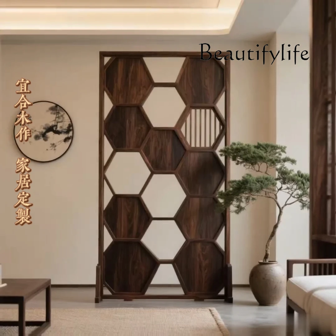 

North American black walnut screen partition living room entrance door cover bedroom design hollow partition