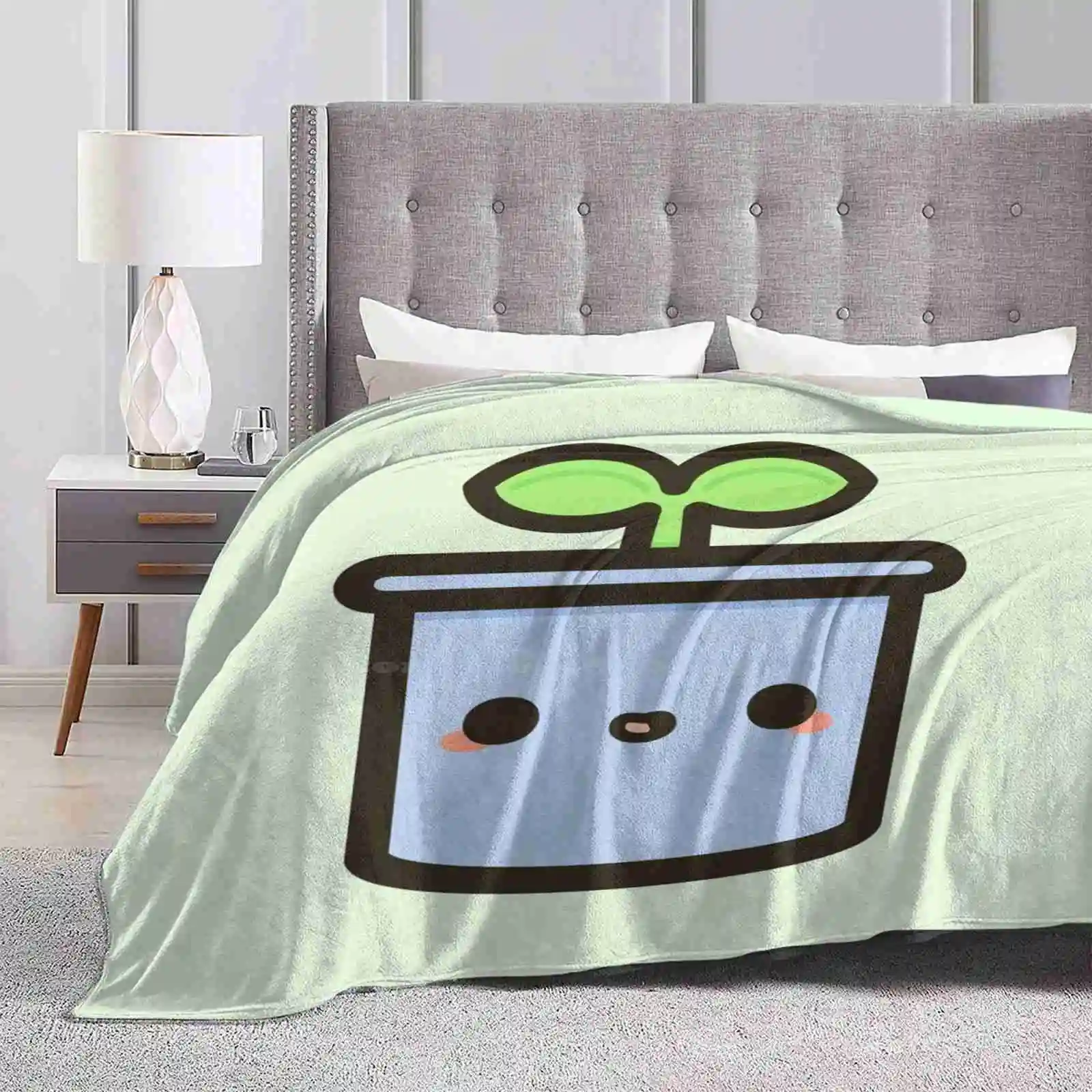 Cute Sprout In Pot Hot Sale Printing High Qiality Warm Flannel Blanket Cute Kawaii Sweet Spring Pot Plant Sprouting Happy House