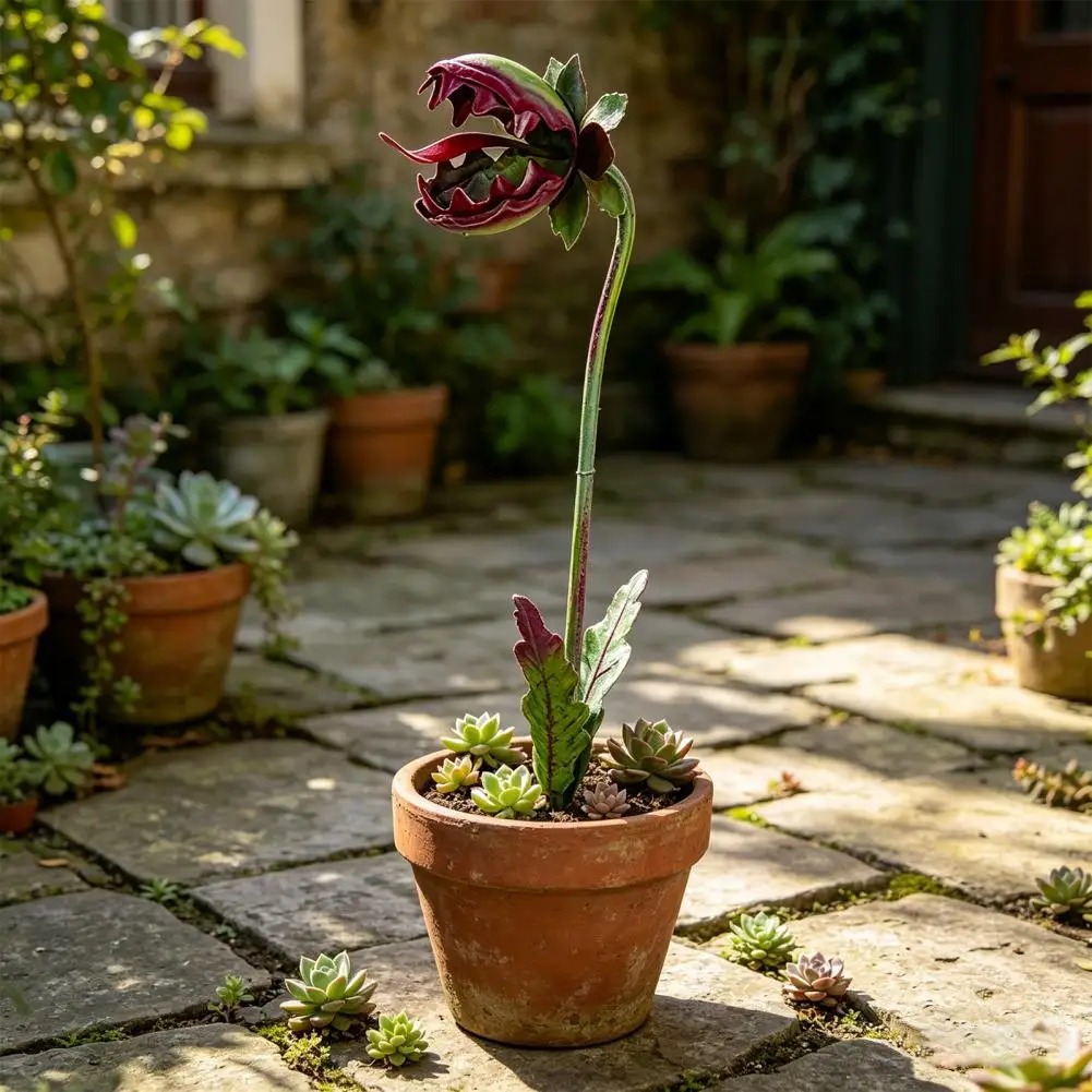 Oversized Garden Sculpture Metal Carnivorous Plant Garden Stake, 25 Inch Large Venus Flytrap Plant Sculpture, Outdoor Decorative