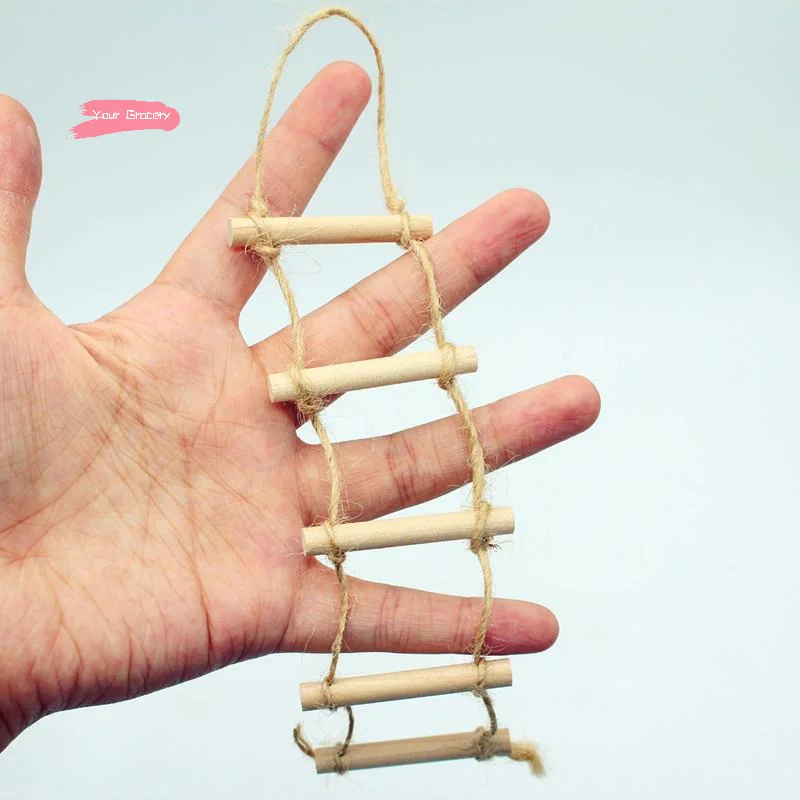 1 pçs mini corda de cânhamo de madeira pendurado escada para casa de bonecas pet jardinagem-casa de boneca acessório cena em miniatura modelo brinquedo