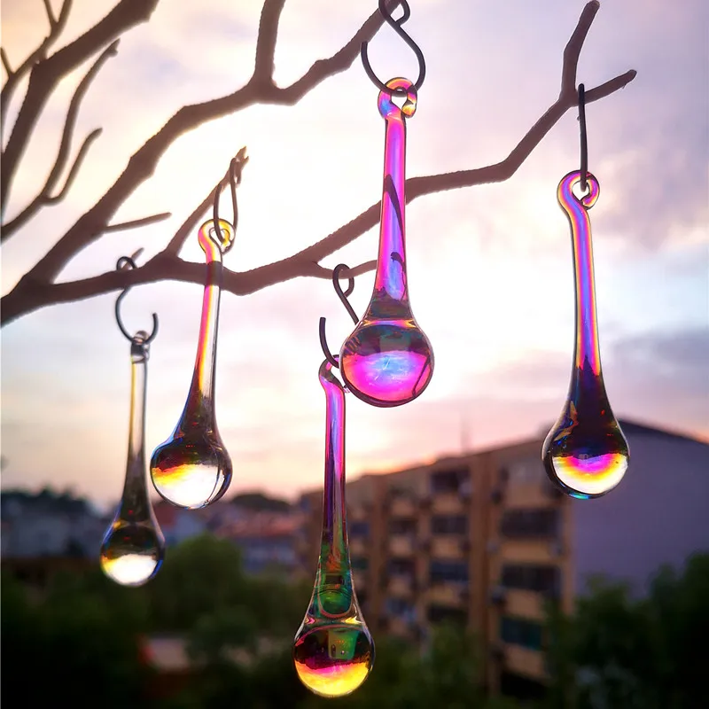 Hot Selling Multicolor 20*80mm Glass Stone Drops Chandelier Parts Lamp Prisms Pendant Window Sun Catcher Garden Home Decoration