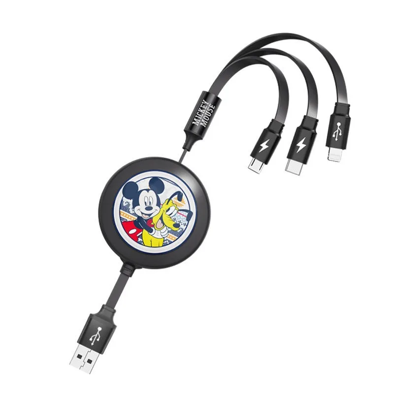 Disneycute cartoon mickey pato donald telefone móvel telescópico 3-em-1 carregamento rápido iphone android huawei cabo de dados do carro