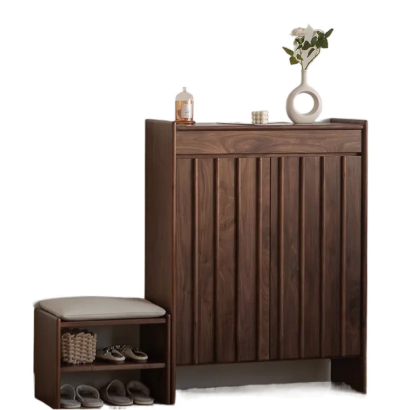 

Chinese-style solid wood shoe cabinet household bedroom entrance retro Nordic large-capacity storage simple locker
