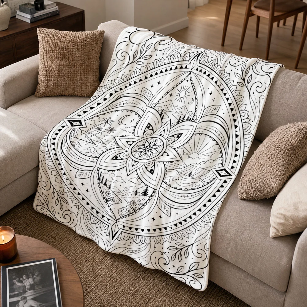 Ultra Large Boho Mandala Geometric Print Throw Blanket for Sofa Couch Living Room Throw Decor Accent Cozy Knit Fleece Blanket