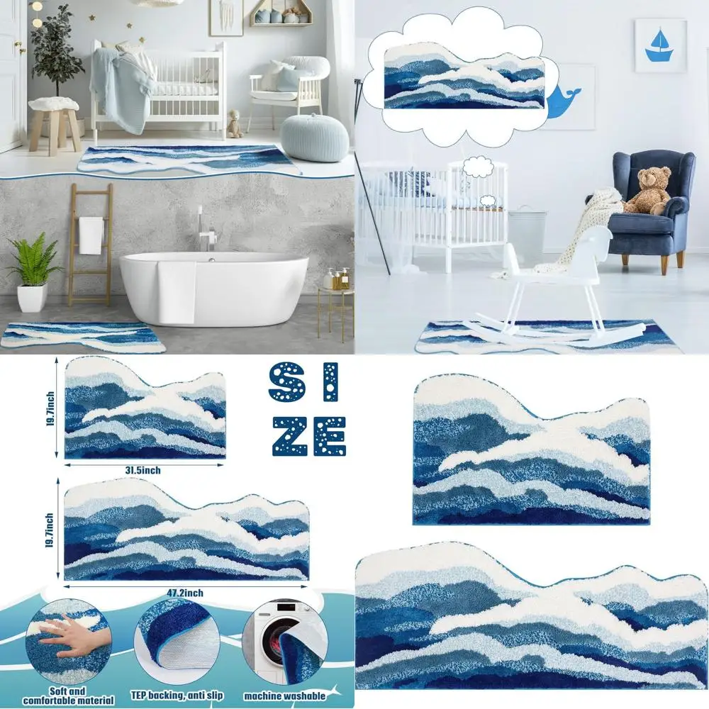 

3D Ocean-Themed Plush Bath Mat, Non-Slip, Cute Backing, Trendy, Washable, Soft, Romantic Carpet for Shower, Bedroom, Bathroom, K