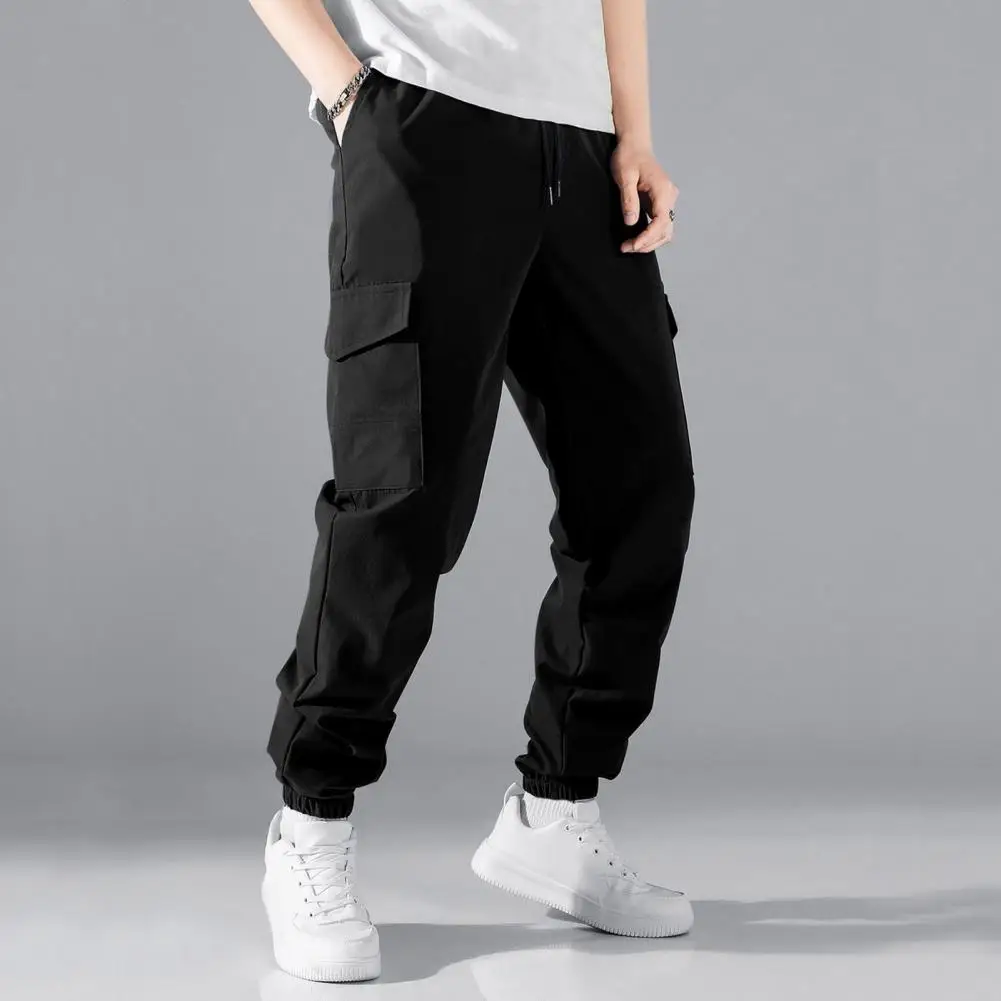 

Men Sweatpants Men's Drawstring Cargo Pants with Elastic Waist Multiple Pockets Ankle-banded Sport Trousers for Daily Wear