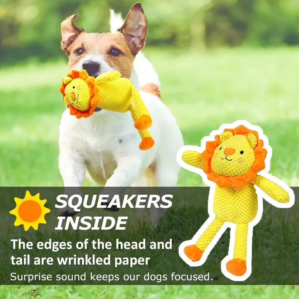 ของเล่นตุ๊กตาสุนัข Squeaky, ของเล่นสิงโตยัดไส้นุ่มพร้อมกระดาษ Squeaker & Crinkle, สัตว์เลี้ยงเคี้ยวแบบโต้ตอบที่ทนทาน