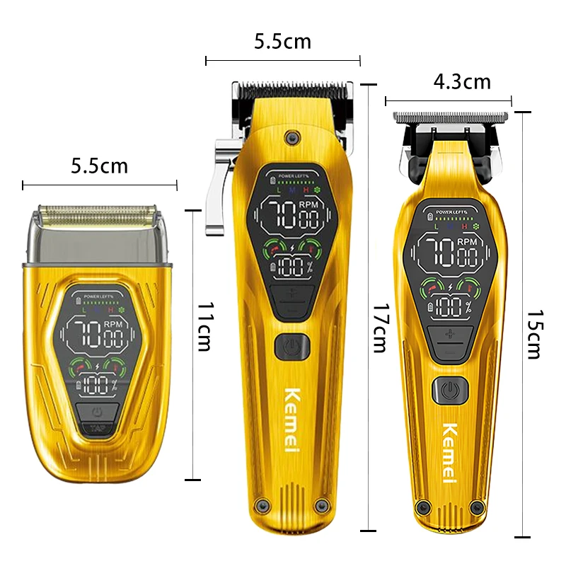 Kemei Max Km-8551 Pro 3in1 Super Vintage Barber Shop Hair Clipper Tool Pack Speed Hair Trimmer Led Display Male Beard Shaver Kit