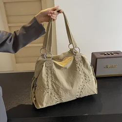 Casual Large Capacity Nylon Tote Riveted Shoulder Bag Women's Designer Hobo Handbags High Street Tooling Underarm Clutch Purses