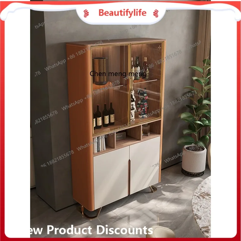 

c139 Итальянский светлый роскошный седельный кожаный обеденный шкаф, современный простой домашний винный шкаф для гостиной