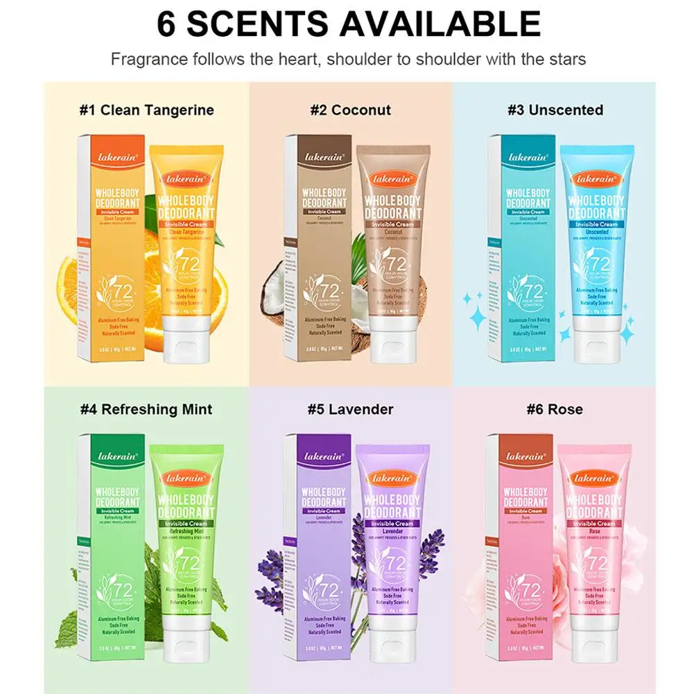 Desodorante de cuerpo entero de 85ML, tubo de crema Invisible, Control de olores de 72 horas, desodorante perfumado de frutas múltiples seguro para la piel, regalo saludable