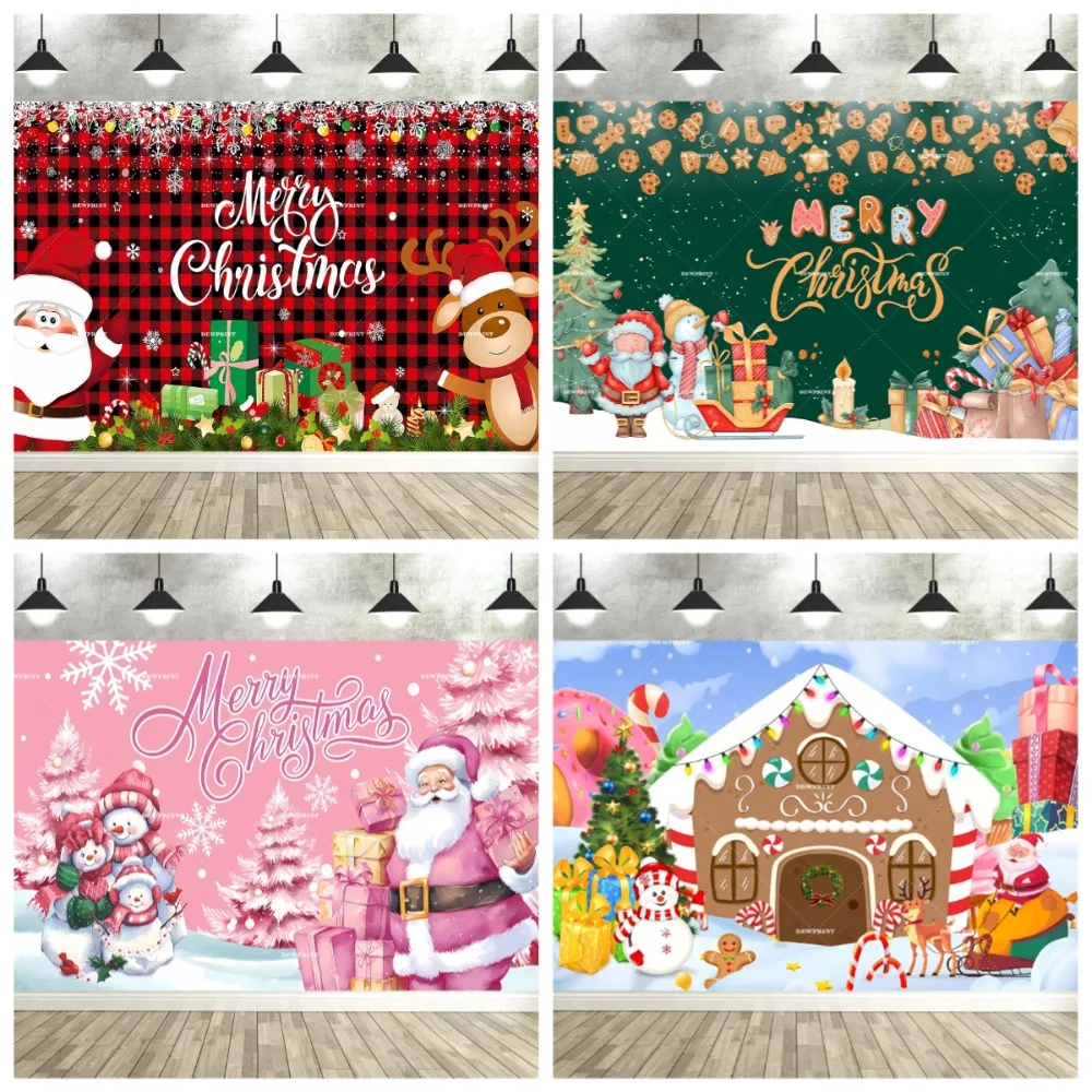 

Santa Claus snowman decoration photography Backdrop, winter indoor outdoor banner Christmas family party photography background